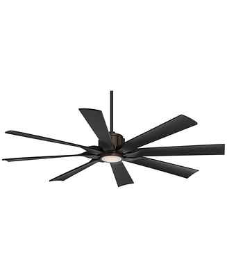 60" Defender Modern Indoor Outdoor Ceiling Fan 8 Blade Led Light Remote Control Oil Rubbed Bronze Finish Black Blades Bedroom Patio Living Room D