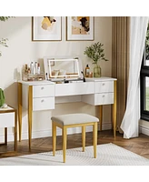 gaomon Makeup Vanity Desk with Flip Top Mirror and Lights, 47“ 3 in 1 Vanity Table with 5 Drawers