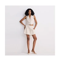 Reistor Women's Cropped Cotton Tweed Vest Set Cream