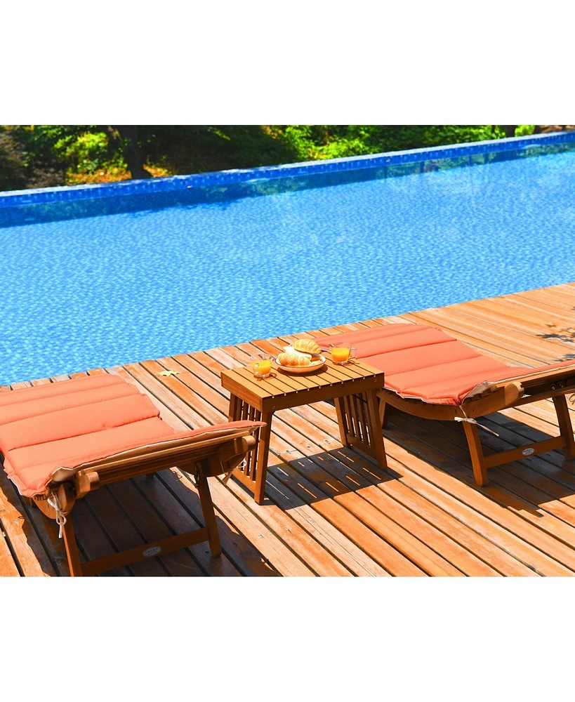 Inolait 3 Pieces Folding Patio Eucalyptus Wood Lounge Chair Set with Foldable Side Table