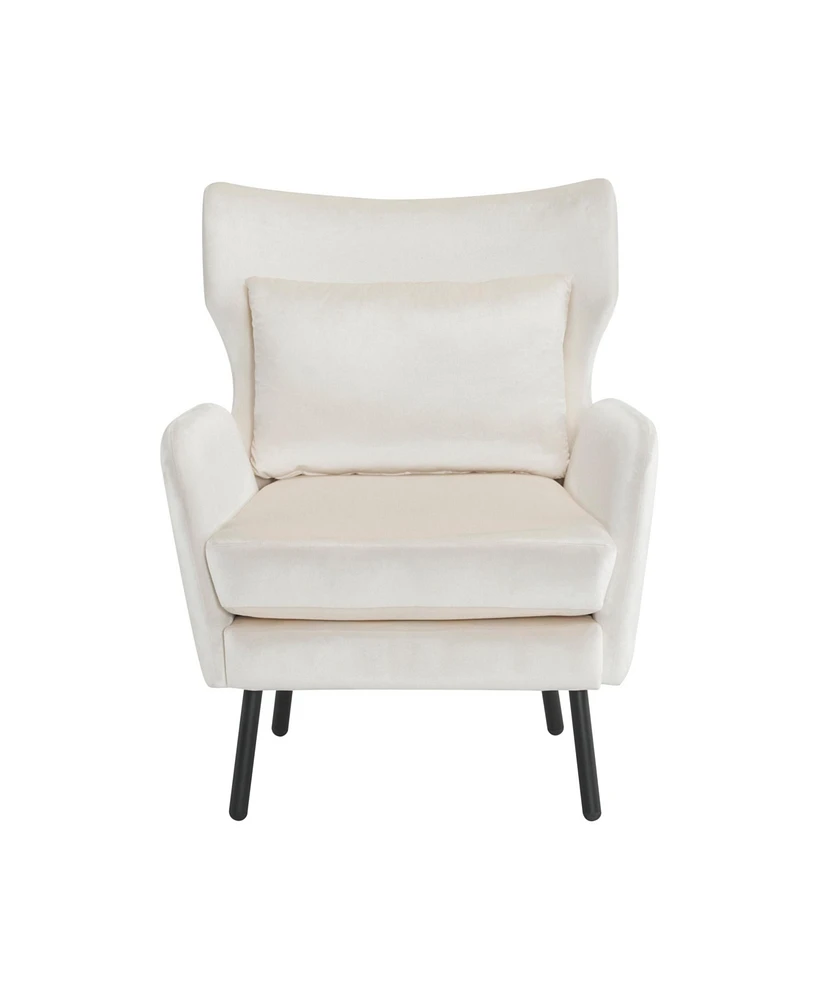 Wing Back Velvet Accent Chair, Modern Living Room Armchair Comfy Upholstered Single Sofa Chair for Bedroom Dorms Reading Reception Room with Metal Leg