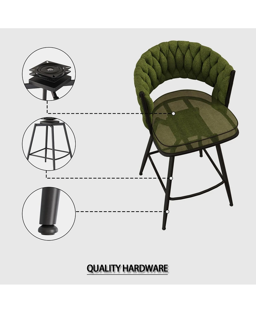 Streamdale Furniture Bar Chair Linen Woven Bar Stool Set of 2,Black legs Barstools No Adjustable Kitchen Island Chairs,360 Swivel Bar Stools Upholster