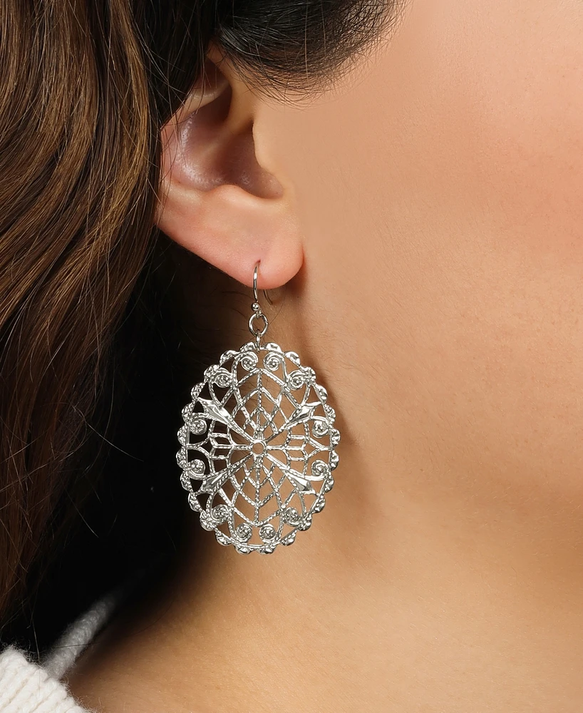 2028 Silver-Tone Oval Filigree Earrings