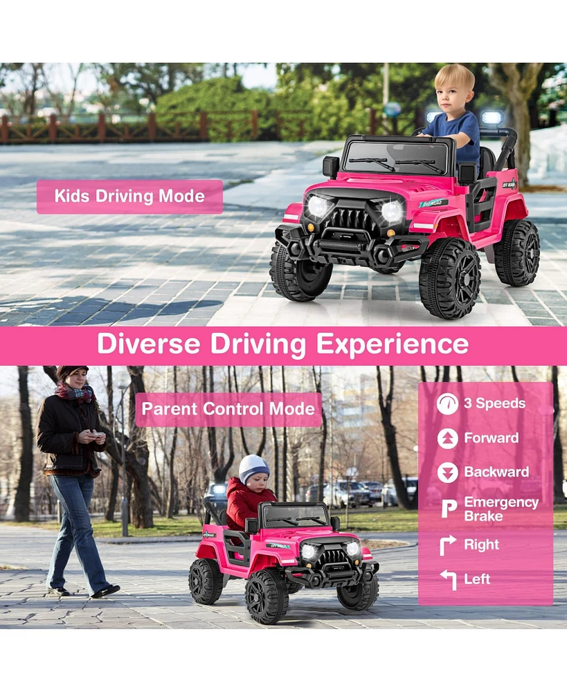 Hongge 12V Kids Ride on Truck Car with Remote Control Threaded Wheels and 3 Speeds