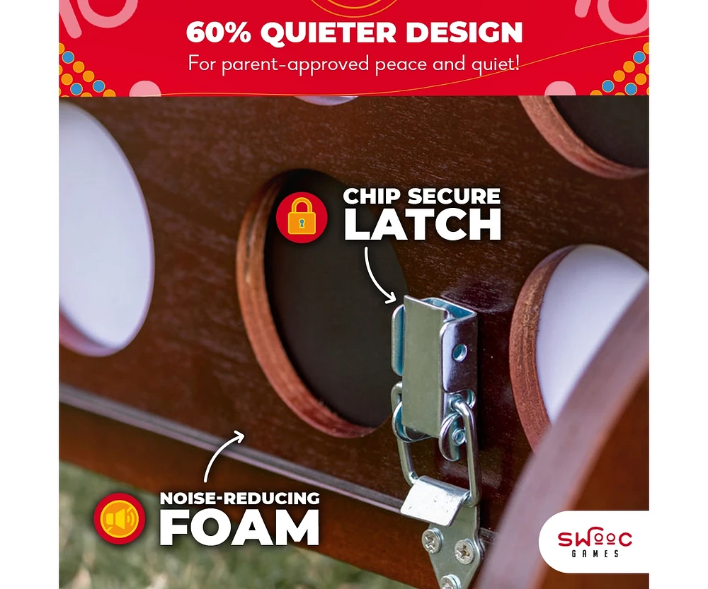Swooc - Giant Four in a Row (All Weather) Outdoor Game w/ Carrying Case - Noise Reducing - 60% Quieter - Giant Connect - 4 Game