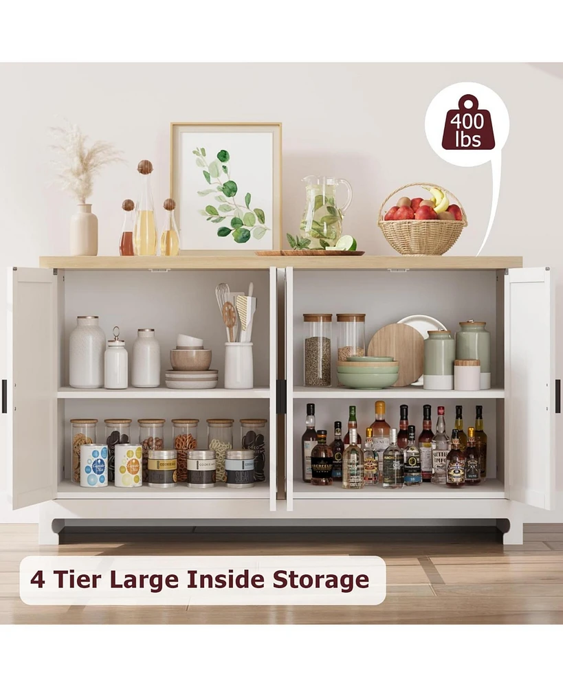 gaomon Buffet Cabinet with Storage, Sideboard Kitchen Storage Cabinet with 4 Rattan Decorated Doors