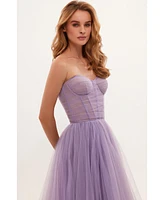 Milla Women's Sheer Sleeves Maxi Tulle Dress