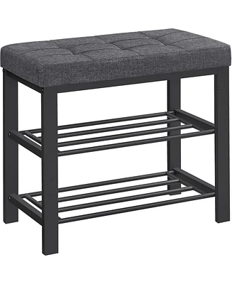 Songmics Home Modern Entryway Bench with cushion and Shoe Storage, Ideal for Living Room, Bedroom, Hallway, Dark Grey & Ink Black