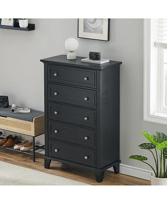 5 Drawers Dresser for Bedroom, White Dresser with Wide Drawers, Wood Chest of Drawers, Tall Dresser for Bedroom