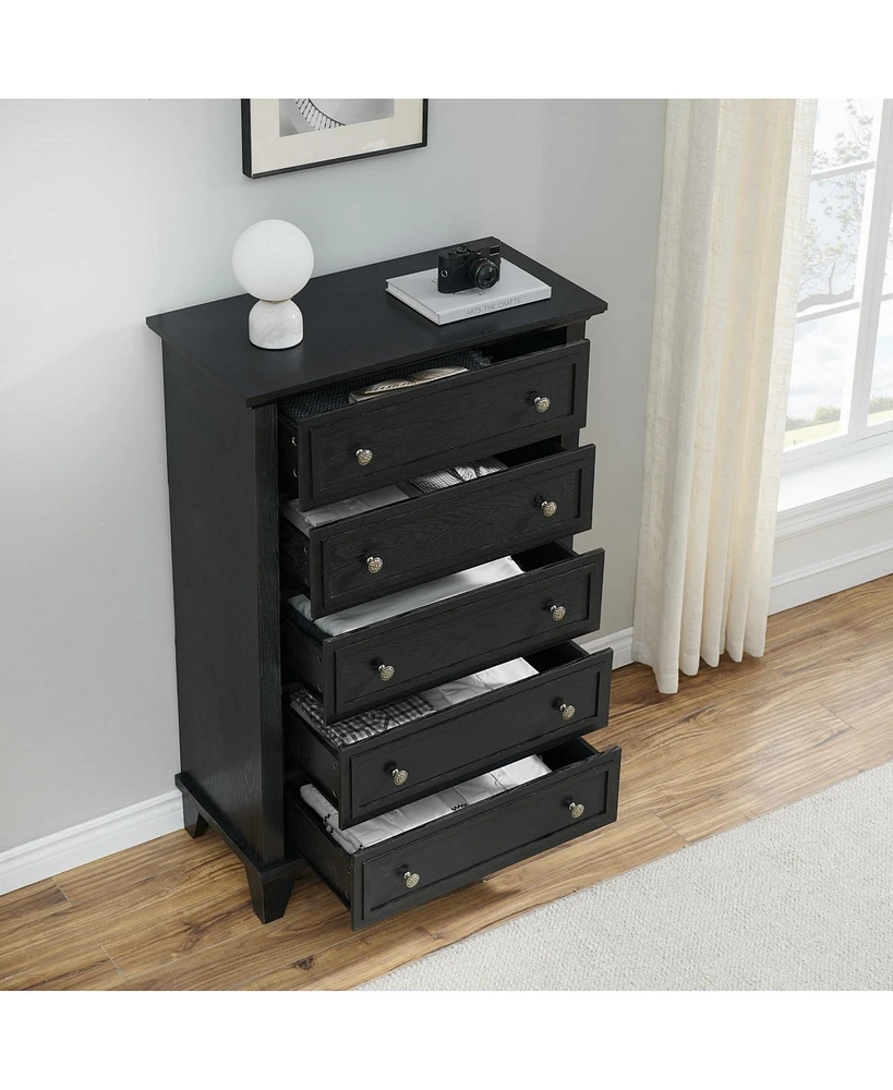 5 Drawers Dresser for Bedroom, White Dresser with Wide Drawers, Wood Chest of Drawers, Tall Dresser for Bedroom