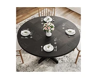gaomon Round Dining Table for 4-6 People, 47 Inch Farmhouse Kitchen Table with Wooden Tabletop and Stable Base, Circle Dinning Room Table for Home Din