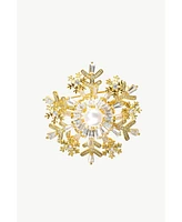 Pave Cubic Zirconia and Freshwater Pearl Snowflake Multi Way Brooch Pendant
