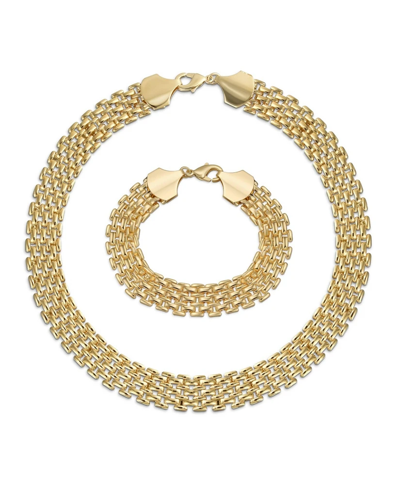 Bling Jewelry Jewelry Set Classic Panther Link Collar Necklace and Bracelet Yellow Gold Plated