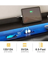 Hausource King/Twin Size Bed Frame with Storage Headboard & Charging Station Upholstered Platform Bed