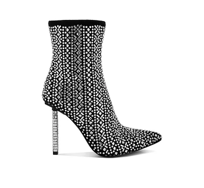 Gem Blaze Patterned Rhinestones Detail Stiletto Boots