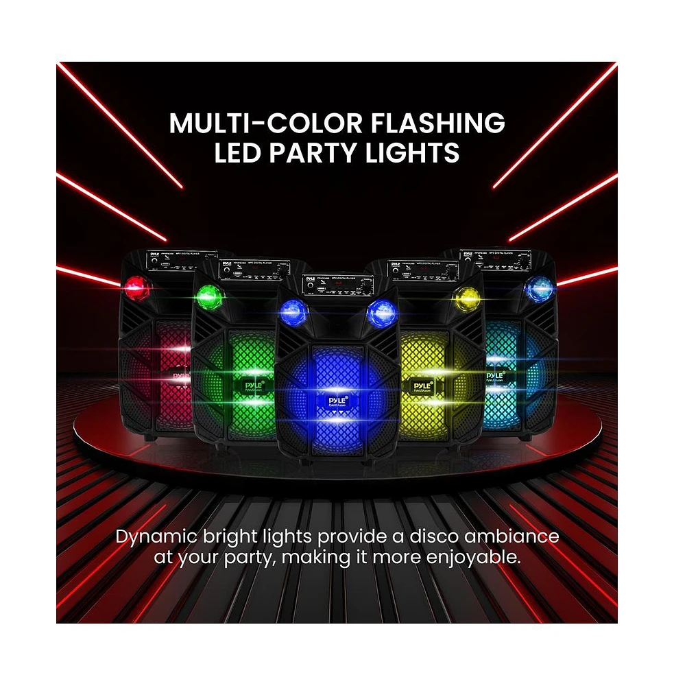 Pyle 8” Bluetooth Portable Pa Speaker with Party Lights, MP3/Usb/Fm Radio & Rechargeable Battery