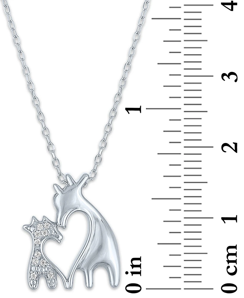 Diamond Accent Double Giraffe Pendant Necklace in Sterling Silver, 16" + 2" extender