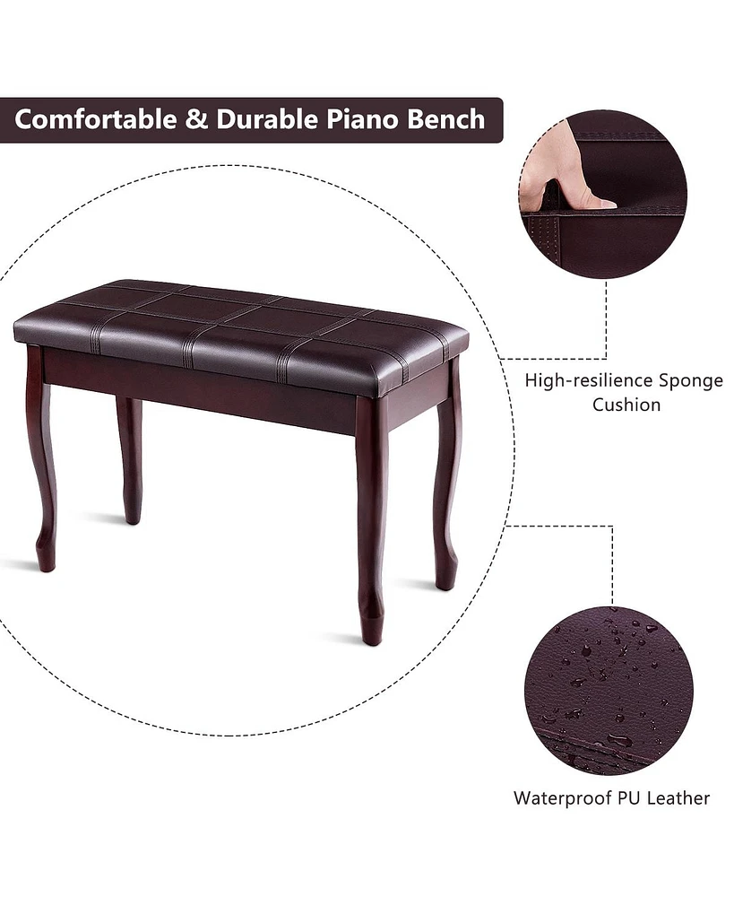 Hongge Solid Wood Pu Leather Piano Bench with Storage-Brown