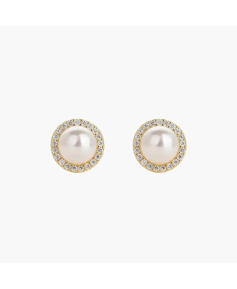 Sterling Silver 18k Gold Plated Eleanor Pearl Stud Earrings – Dainty Summer Earrings, Lightweight, Vacation Style, Warm Weather Look