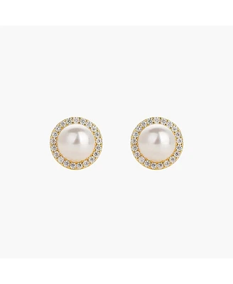 Sterling Silver 18k Gold Plated Eleanor Pearl Stud Earrings – Dainty Summer Earrings, Lightweight, Vacation Style, Warm Weather Look