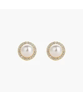 Sterling Silver 18k Gold Plated Eleanor Pearl Stud Earrings – Dainty Summer Earrings, Lightweight, Vacation Style, Warm Weather Look