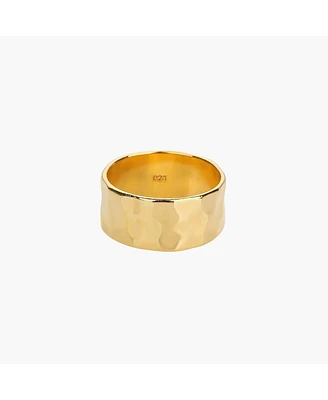 Sterling Silver 18k Gold Plated Skye Hammered Band Ring Size 6 – Bold Summer Ring, Modern Texture, Gift Ready