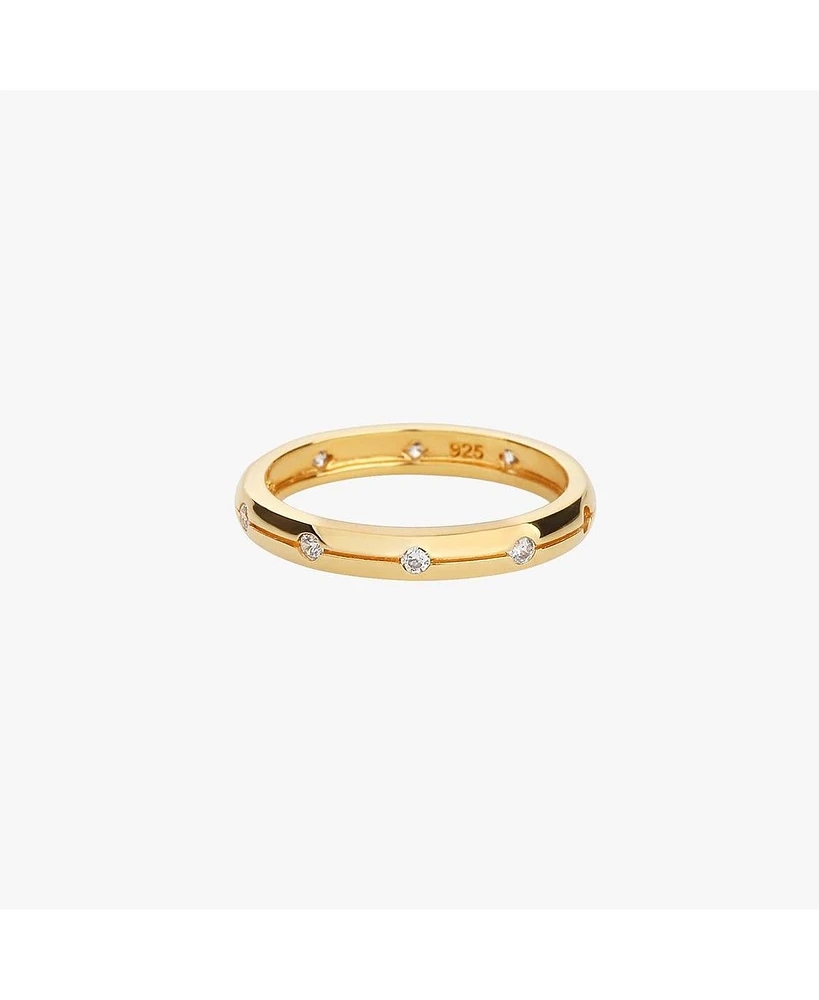 Sterling Silver 18k Gold Plated Sabrina Paved Band Ring Size 7 – Timeless Summer Band, Shimmering Detail, Chic Everyday Look