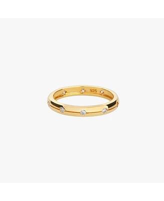 Sterling Silver 18k Gold Plated Sabrina Paved Band Ring Size 7 – Timeless Summer Band, Shimmering Detail, Chic Everyday Look