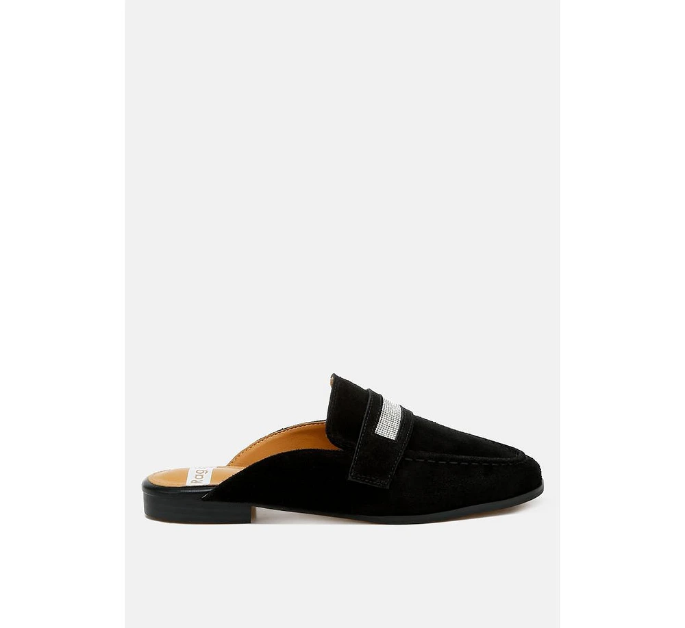Belorose Rhinestone Strap Suede Mules