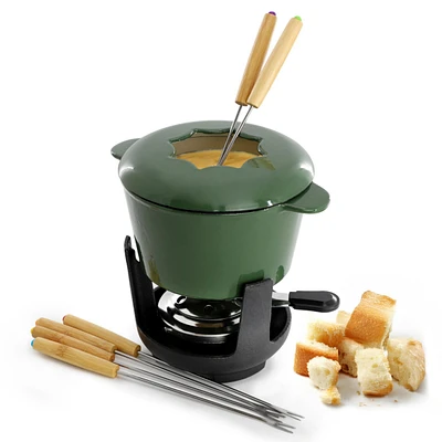 MegaChef Enameled Cast Iron Fondue Pot with 6 Serving Forks
