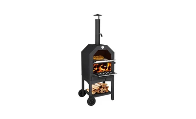 Outdoor Wood-Fired Pizza Oven – Portable Backyard Pizza Oven with Pizza Stone, Peel & Grill Rack