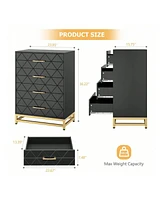 Dresser For Bedroom With 4 Drawers And Metal Handle,Chest Of Drawers, Sturdy Frame Modern Furniture, Wood Dressers