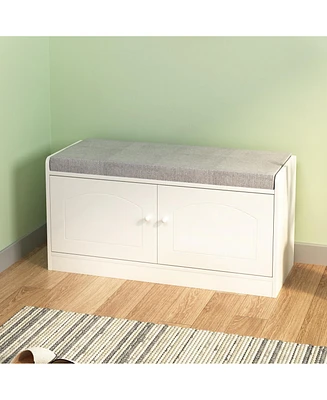 Shoe Storage Bench with 2 Door Cabinet, Entryway Bench with Shoe Storage, Shoe Bench with Cushion, Adjustable Shelves, Shoe Rack Bench for Entrance, H