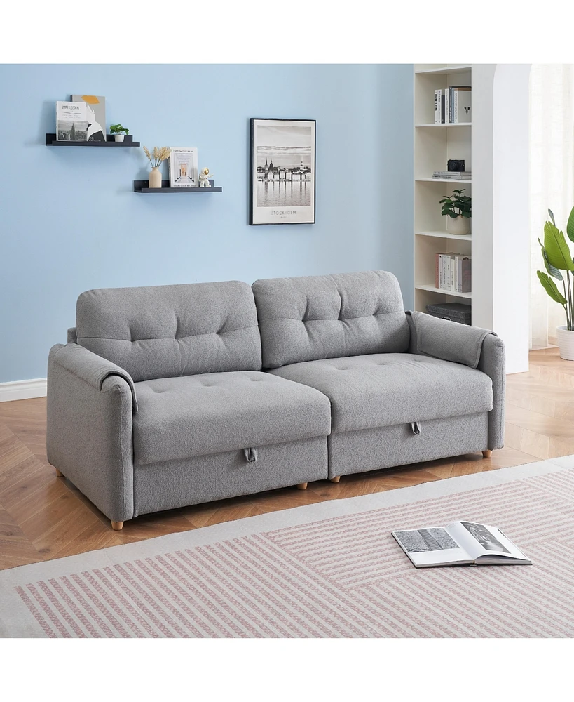 79.50 inches long, Teddy Cotton Linen Sofa Fabric, with metal conical long legs, metal strip matching