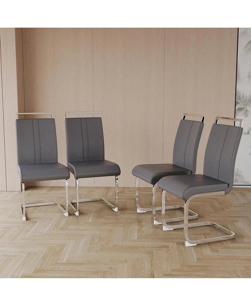 Modern Dining Chairs,Pu Faux Leather High Back Upholstered Side Chair with C-shaped Tube plating Metal Legs for Dining Room Kitchen Vanity Patio Club
