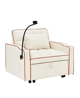 Convertible Sleeper Chair Sofa Bed Adjustable Pull Out Sleeper Chair Bed Multi-Pockets Folding Sofa Bed for Living Room Bedroom Small Space,3-in-1 Sof