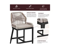 gaomon Woven Outdoor Counter Height Bar Stools Chairs Set of 2, Rattan Garden Counter Stools with Aluminum Frame, Modern Barstool with Backrest for Ki