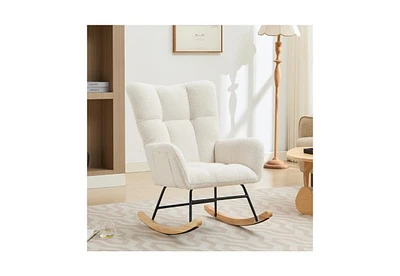 Modern Nursery Rocking Chair Upholstered Glider Chair with High Backrest Rocker Accent Armchair with Solid Wood Legs for Nursery Bedroom Living Room T