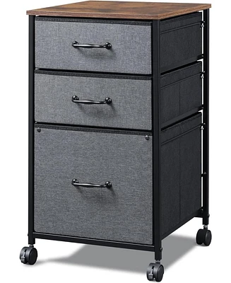 Mobile File Cabinet, Rolling Printer Stand with 3 Drawers, Fabric Vertical Filing Cabinet fits A4 or Letter Size for Home Office