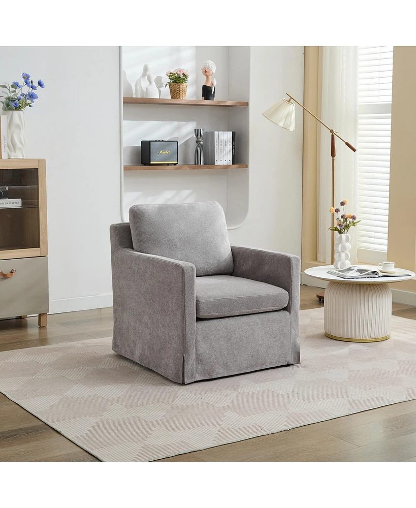 29.92'' Swivel Accent Chair, Upholstered Skirted Swivel Chair with Removable Back Cushion, 360 Degree Comfy Armchair for Living Room, Nursery, Lounge,