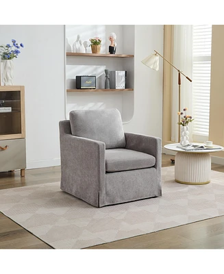 29.92'' Swivel Accent Chair, Upholstered Skirted Swivel Chair with Removable Back Cushion, 360 Degree Comfy Armchair for Living Room, Nursery, Lounge,
