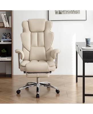 Office Chair, Big and Tall Executive Office Chair with Footrest, Leather Computer Chair, Ergonomic Reclining Chair High Back, Large Home Office Chair
