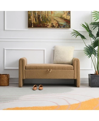 Modern Teddy Bed End Bench with Arms and Storage,Upholstered Large Foot Rest Stool, Comfy Window Vanity Bench for Living Room,Bedroom,Dorm,Coffee Tabl