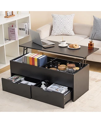 Lift-Top Coffee Table with Storage Center Tables Hidden Compartment & 2 Drawers, Sofa Table For Living Room