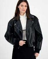 Hugo Women's Faux-Leather Asymmetric Moto Bomber Jacket