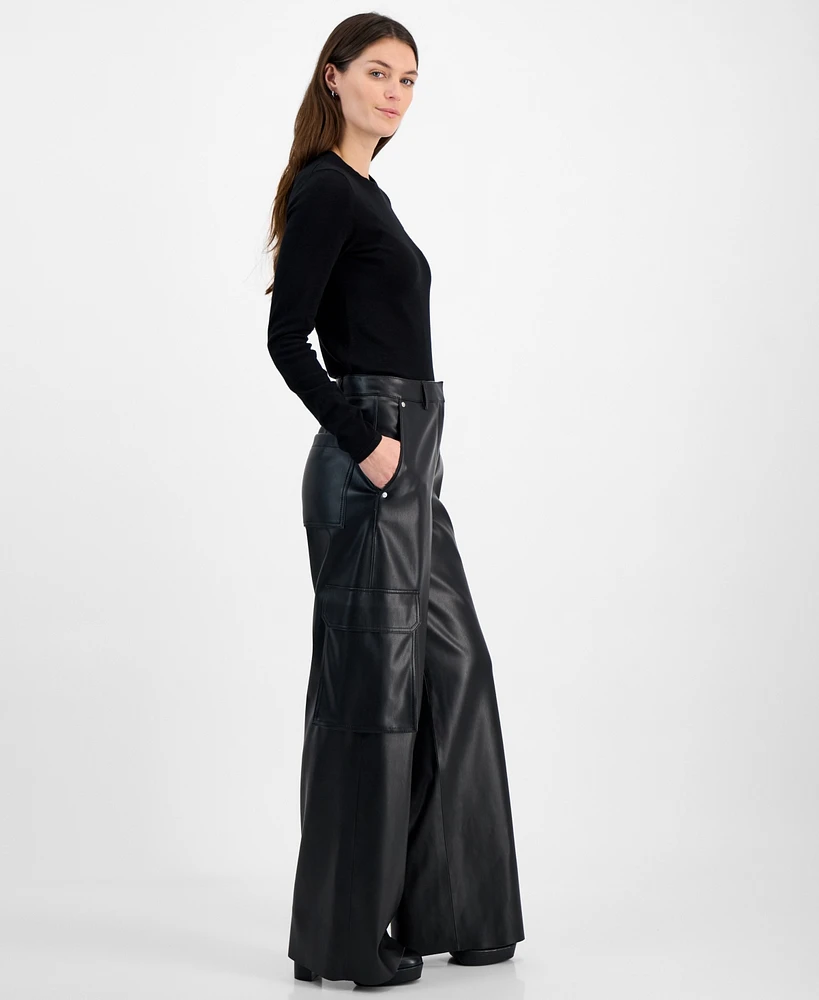 Hugo Women's Mid-Rise Faux-Leather Cargo Pants