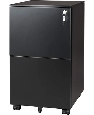 2-Drawer Mobile File Cabinet with Lock, Commercial Vertical Cabinet