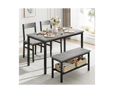 gaomon Dining Table Set for 4, Modern Kitchen Table with Bench and Chairs, 4 Piece Dining Room Table with Storage Rack for Small Spaces
