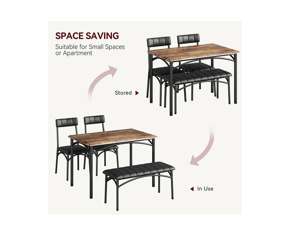 gaomon Dining Table Set for 5 Kitchen with 2 Upholstered Chairs and Bench 4 Pcs Rectangular Small Space Apartment Studio