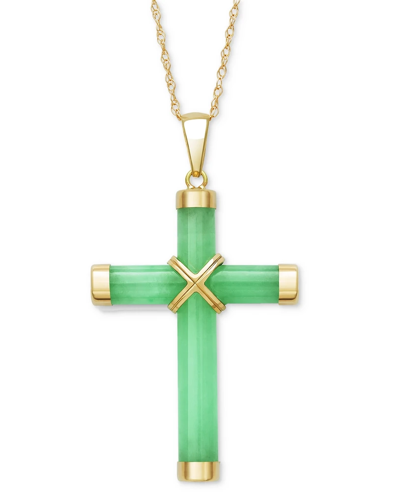 Dyed Green Jade Polished X Accent Cross 18" Pendant Necklace in 10k Gold
